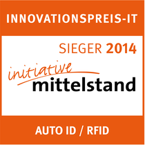 Darstellung des INNOVATIONSPREIS-IT Sieger 2014 Logos der Initiative Mittelstand im Bereich Auto ID / RFID.